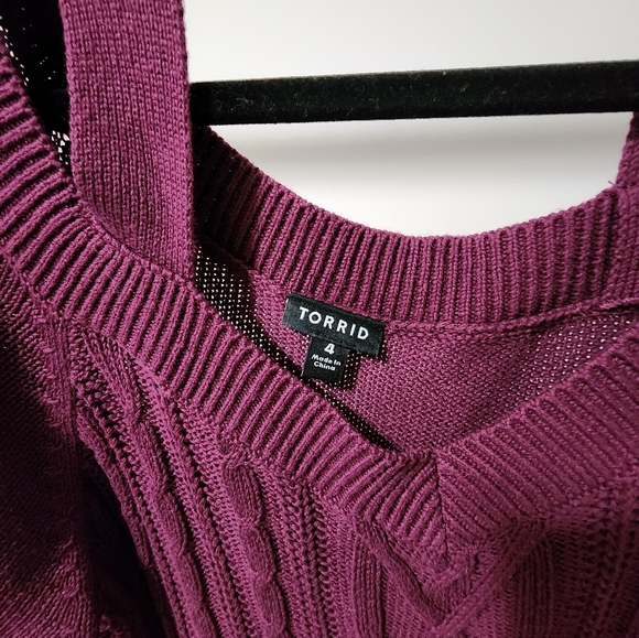 SOLD Burgundy Purple Cable Knit Open Shoulder Tunic - Picture 8 of 10